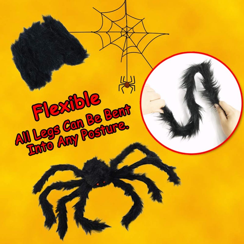 ESSENSON Halloween Spider Decorations, 6 PCS Scary Giant Spiders Set, Realistic Red Eyes and Bendable Legs Spider Decoration Props for Window Wall and Outdoor Indoor Yard Patio House Decor - Image 4
